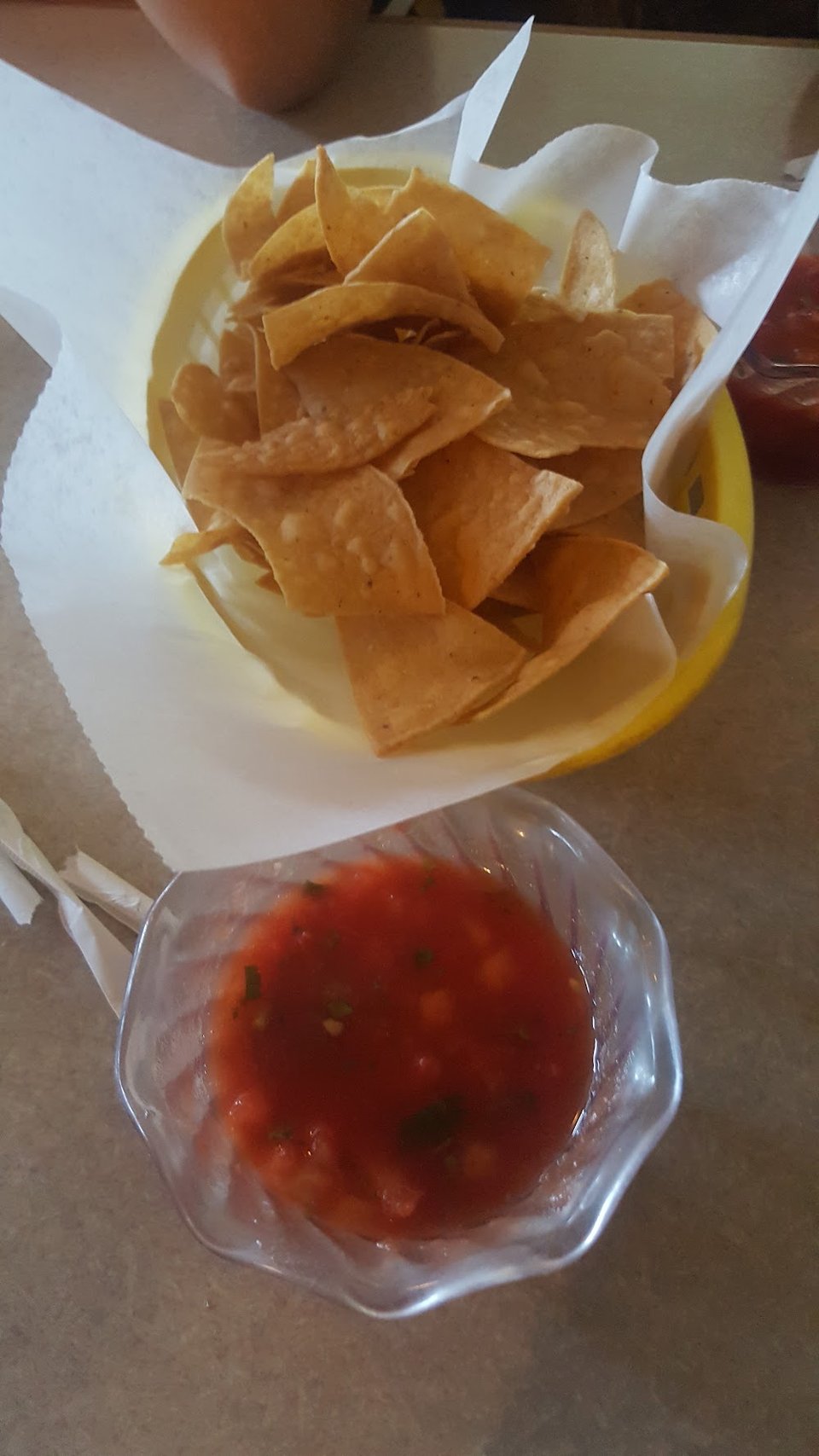 Menu page listing enchiladas and seafood salad.